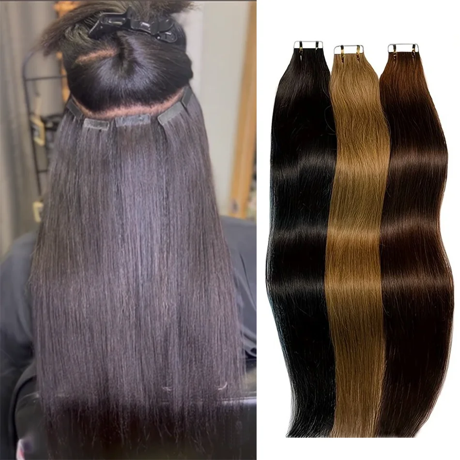 Tape In 100% Echte Remy Menselijk Haar Braziliaanse Human Hair Steil Extensions Huid Inslag Lijm Op Salonkwaliteit Voor Vrouw