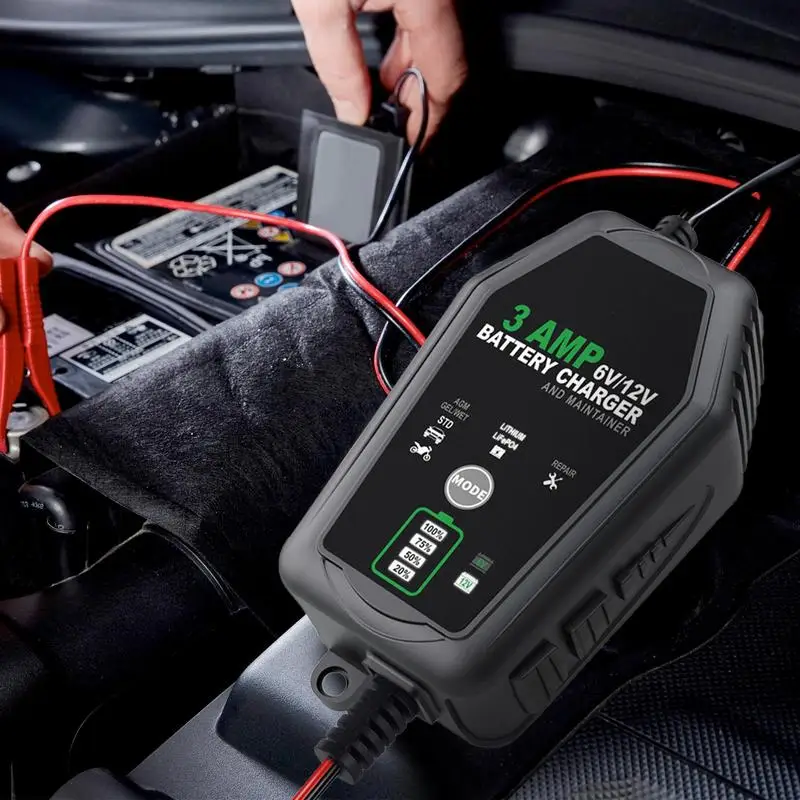 Car Battery Charger 6V And 12V Battery 3A Charger For Car Button Control Automotive Battery Trickle Charger For Traveling Short