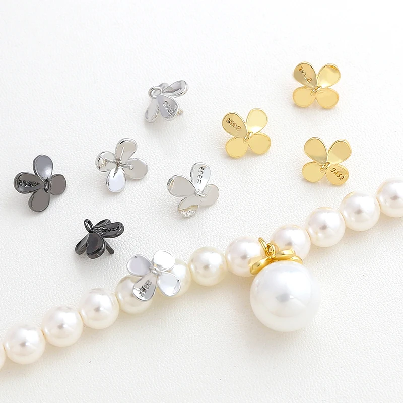 4 Pieces  Plated Genuine Gold Insertable Pearl Flower Pendant DIY Handmade Jewelry Discovery Necklace Bracelet Ear Accessories