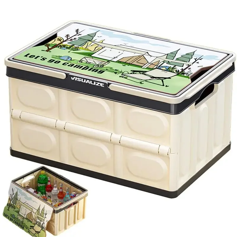 

Chuck Box Camp Kitchen Collapsible Storage Container With Wooden Lid Printed Cover Multifunctional Organizer For Trunk Closet