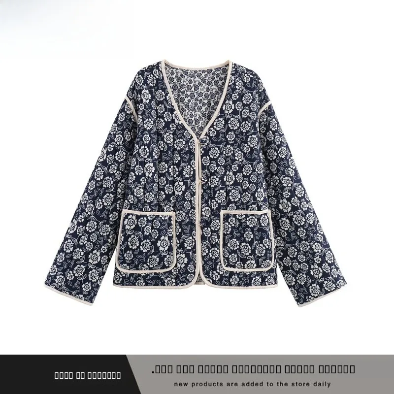 

Faionable Double-Sided Print Cotton Jaet Women's Autumn Winter New Arrival Versatile ZR Sle Long Sve V-Ne Coat