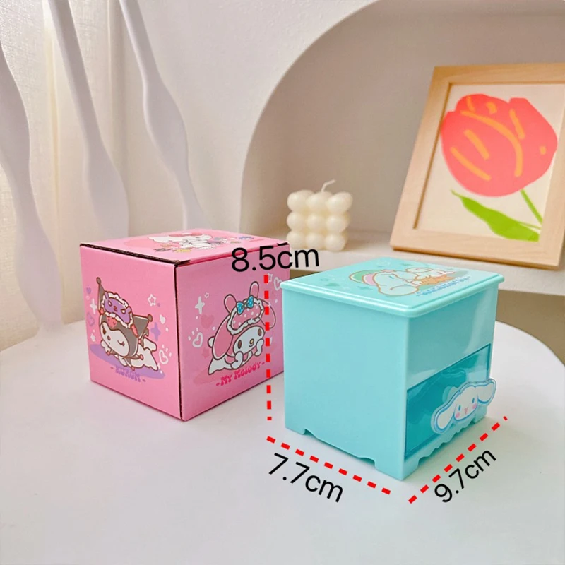 Kawaii Kuromi My Melody Mirror Storage Box Sanrio Anime Hello Kitty Cinnamoroll Desktop Drawer Box Girl Heart Utility Box Gifts