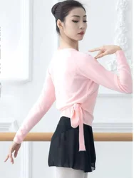 Solid Color Ballet Tutu Lyrical Dance Costume Adult Latin Sweater Elegant Figure Skating Leotard Classical Long Sleeves Tops