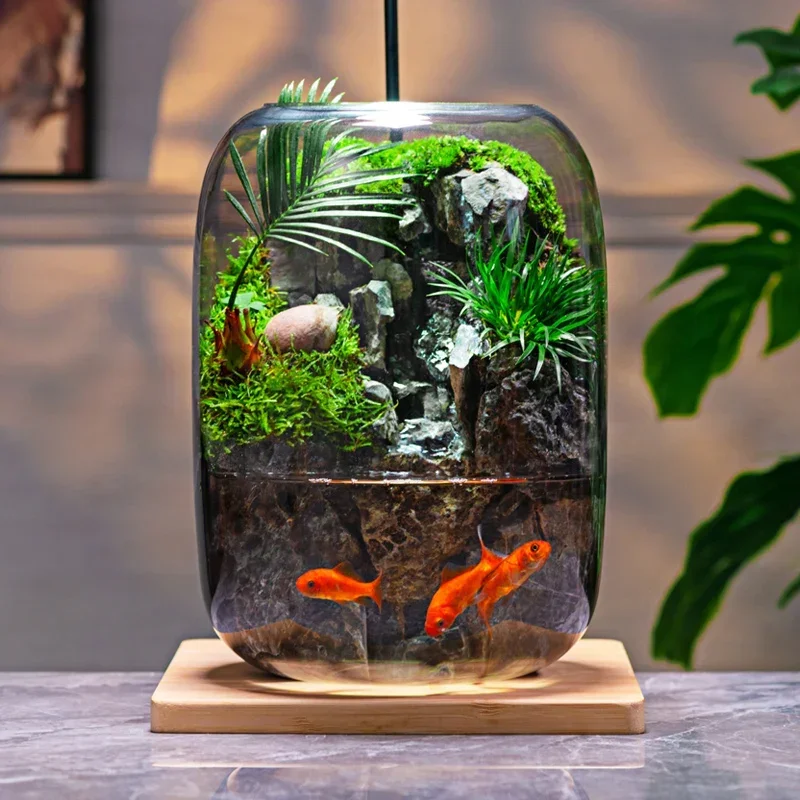 

flowing water fish tank real plant moss micro landscape ecological bottle office finished product indoor gift