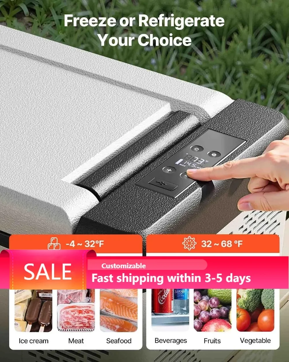 12V Car Refrigerator 10 QT Portable Mini Freezer APP Control -4℉ to 68℉ Compressor Cooler Travel Camping Home Road Trip