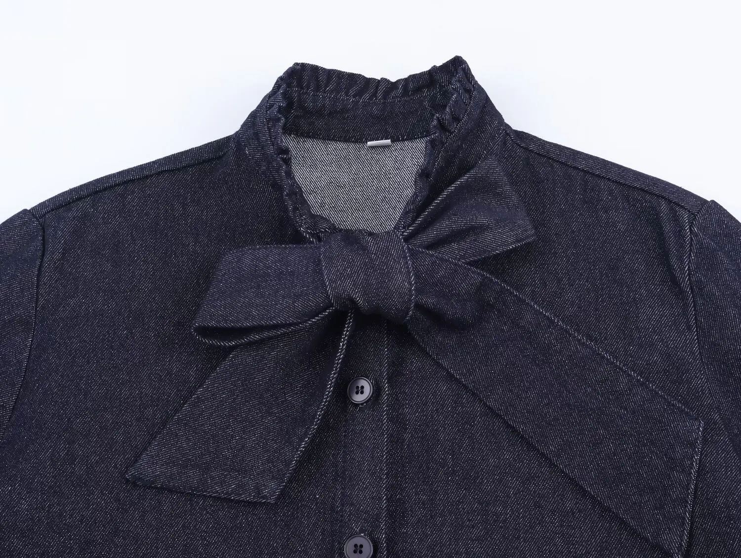 ZA&JIA New Women's Clothing: European and American Style Fashionable and Simple Long-Sleeved Denim Shirt with Bow Decoration