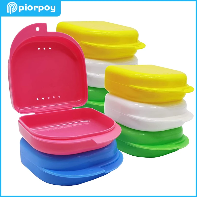 Colorful Denture Cleaning Box Plastic Mouthguard Retainer Case with Vent Holes False Teeth Appliance Container Storage Boxes