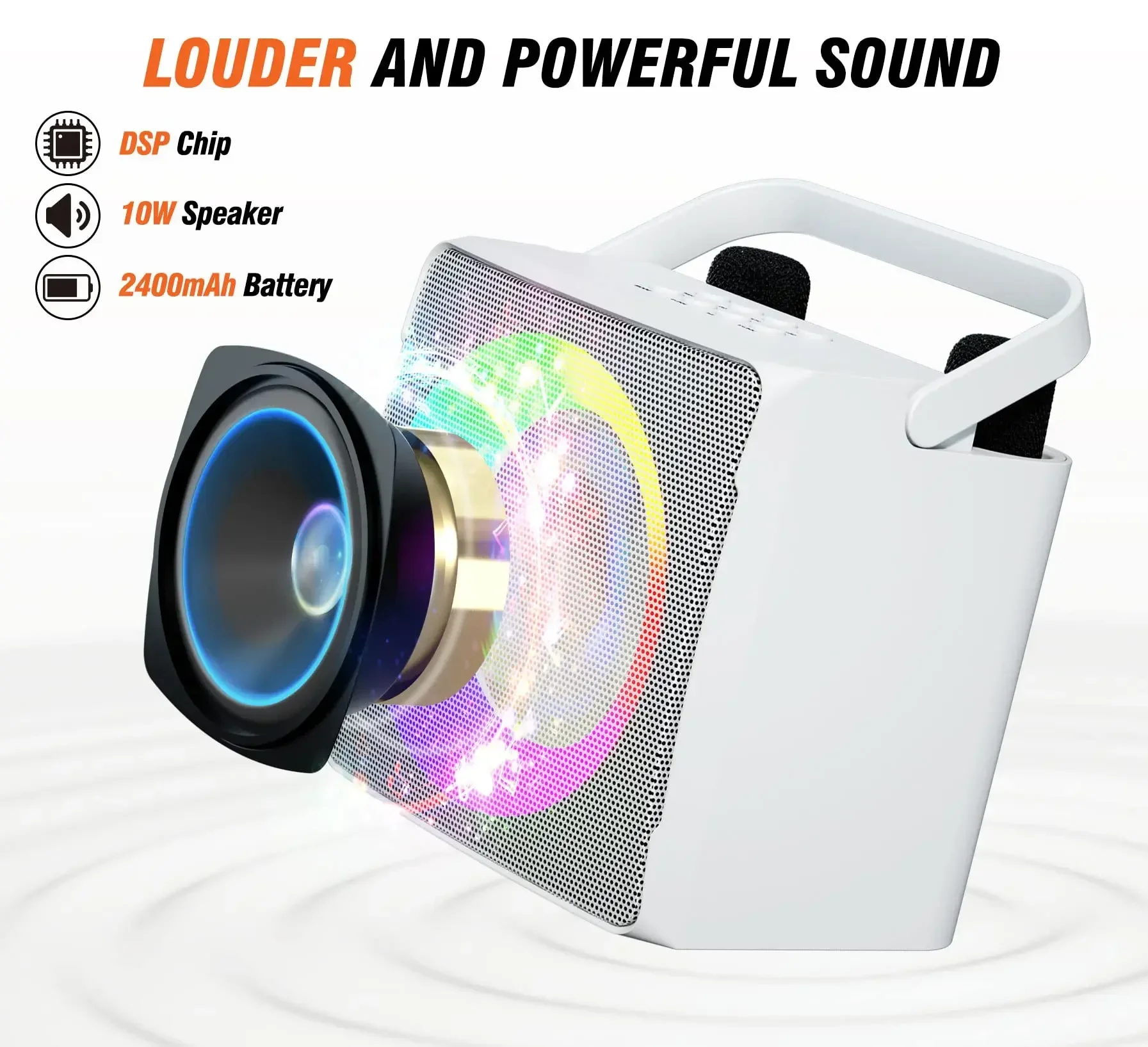 Portable Bluetooth Speaker with 2 Wireless Karaoke Microphones, Controllable RGB Lighting Karaoke Machine, Family Gathering Gift