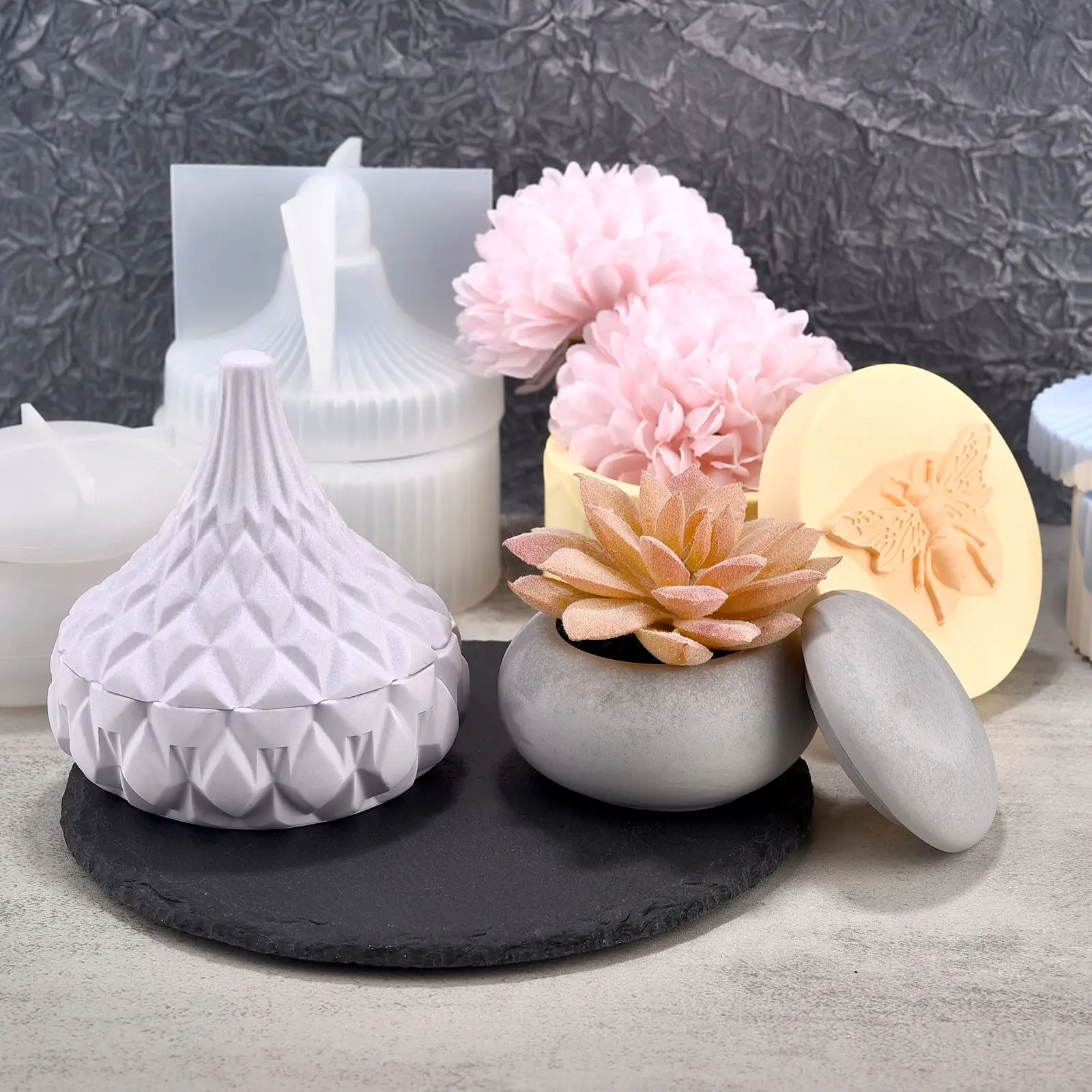 Geometric Storage Box Crystal Resin Molds Gypsum Candle Cup Casting Mold DIY Kitchen Seasoning Honey Tank Cement Mold Home Decor