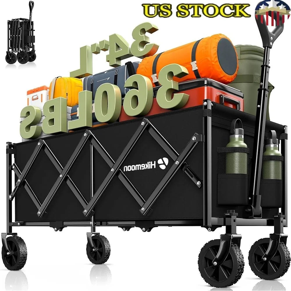 

Extra Long Collapsible Wagon Heavy Duty Foldable Carts with Wheels Portable Utility Beach Camping Gardening Grocery Shopping
