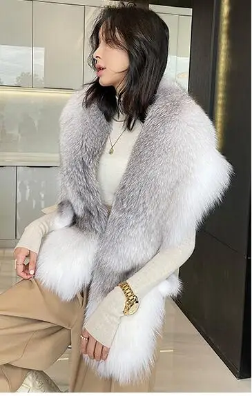 Real Fox Fur Shawl Winter Women Natural Fur Fahsion Poncho Cape Female Wraps