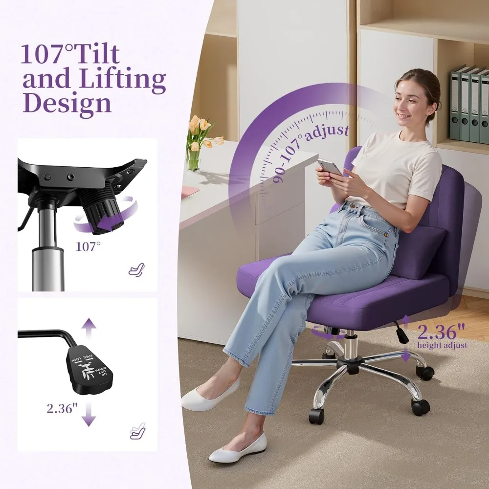 كرسي Warmiehomy Velvet متقاطع مع عجلات، كرسي مكتب بأرجل متقاطعة، كرسي مكتب مريح للمكتب المنزلي، كمبيوتر مريح #3
