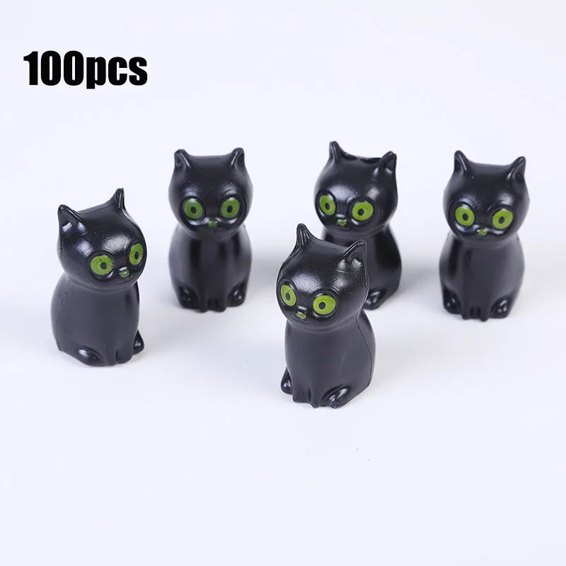 

100pcs Halloween Mini Ghost Cat Figurines Spooky Kitten Decorations For Tabletop Tombstone Scenes, Fairy Garden Accessories,