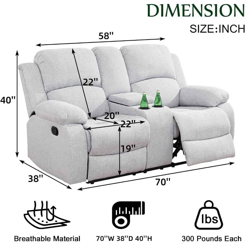 Loveseat Recliner Sofa，Fabric Recliner Sofa Set for Living Room Furniture Sets，Grey Double Recliner Loveseat for Living Room/Off