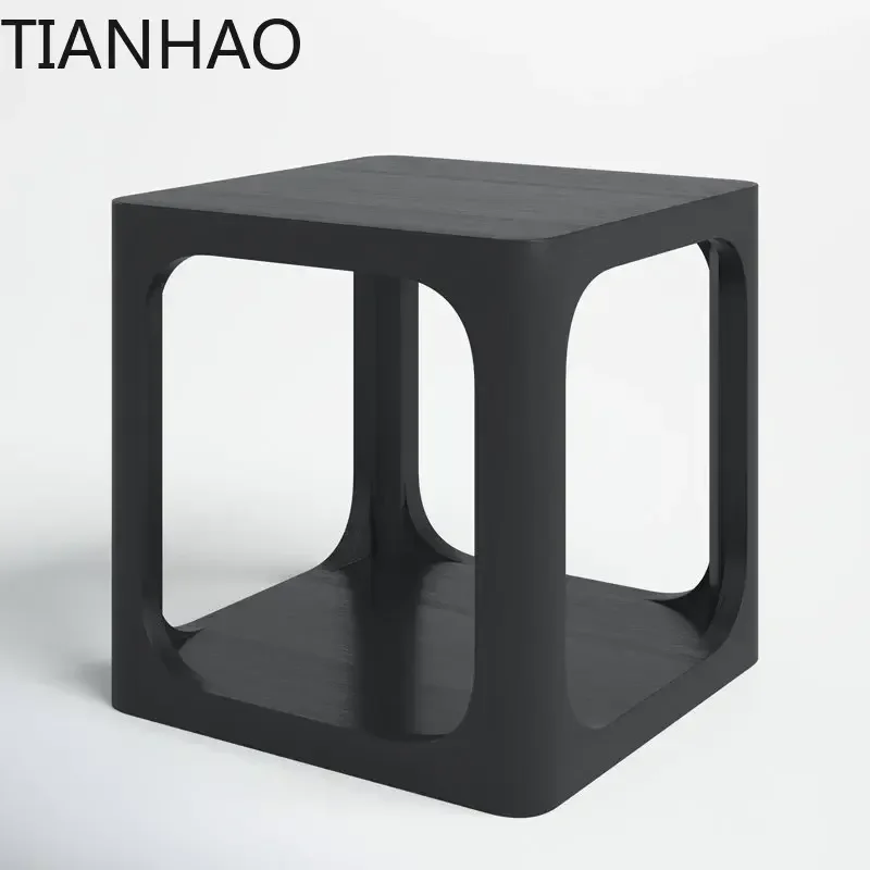 AS Factory Price Customization Minimalist Sofa Corner Square Black Coffee Table For Living Room Design Wood Side Table