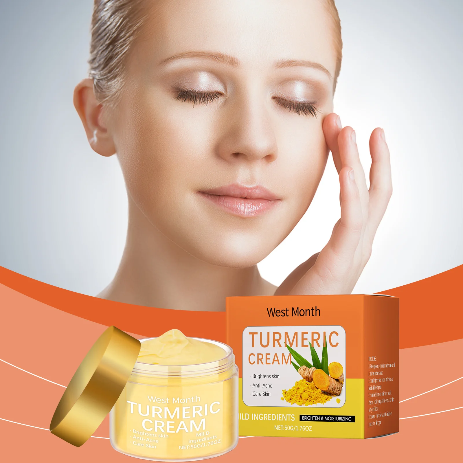 

Turmeric Moisturizing Face Cream Lighten Fine Lines Anti Wrinkle Smooth Brightening Skin Improve Dull Skin Vitamin E Facial Care