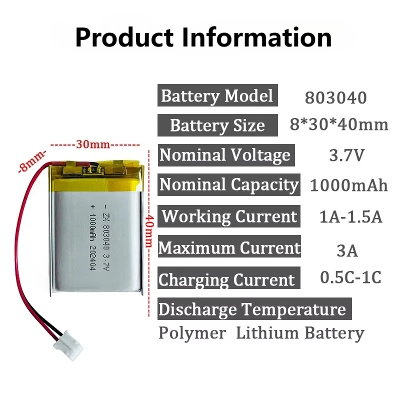 803040 Battery Li Po 1000mAh 3.7V Polymer Li-ion Batteries for Ps4 Game Controller Radio MP3/mp4 Gps Led Light Rechargeable Cell - view 4