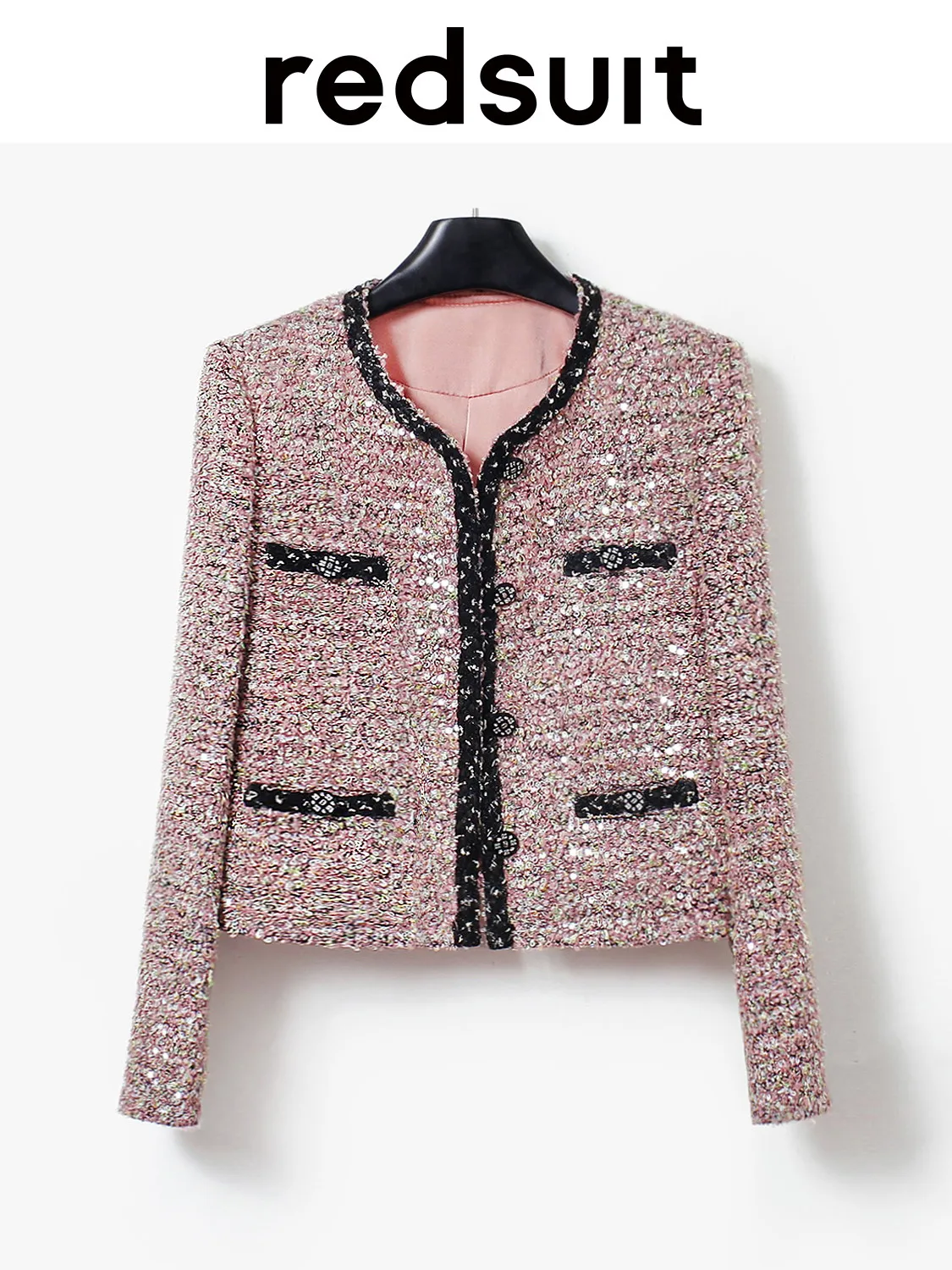 New Advanced contrasting sequin mixed color woven powder jacket short top Customized ruler