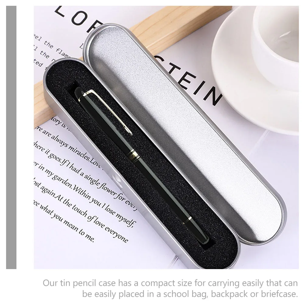 

6pcs Durable Tinplate Pencil Case with Sponge Lining for Pens Stationery Organizer School Supplies Portable Silver Metal Box