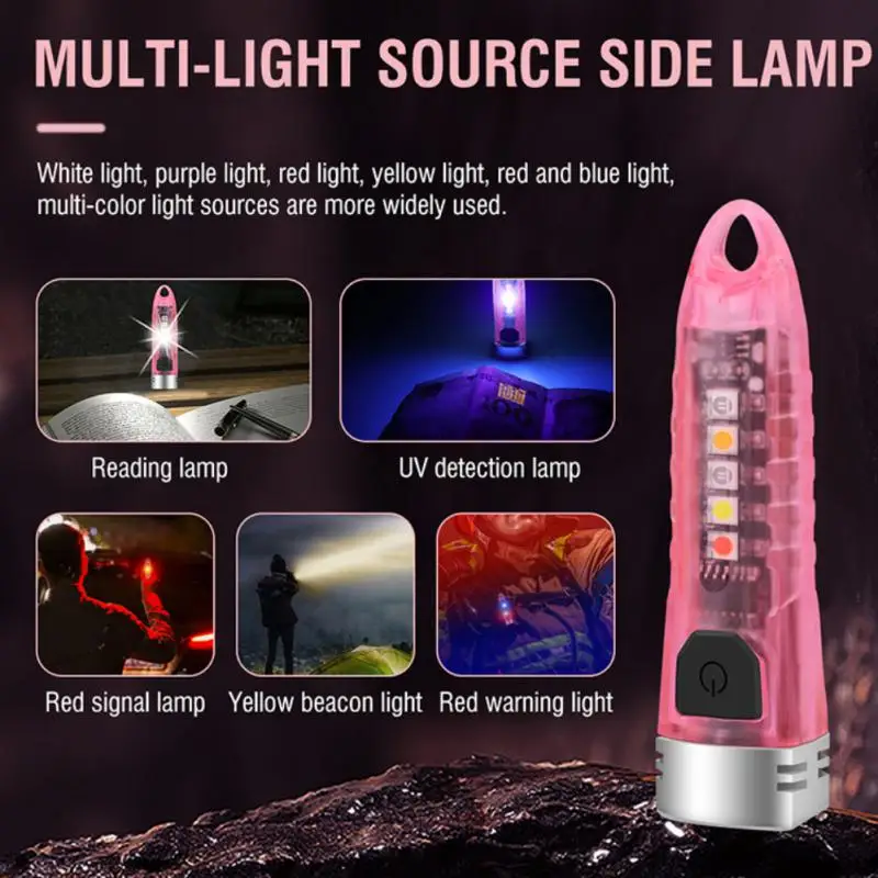 Mini Keychain Flashlight 12 Modes Rechargeable Waterproof Portable Edc Flash Light Keyring With Yellow Uv Light
