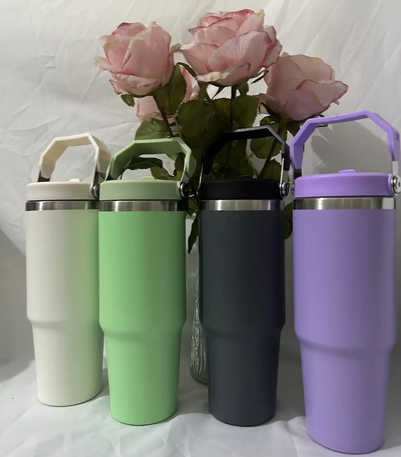 Taza Termo de acero inoxidable de 30oz a prueba de fugas con asa y taza aislada con pajita mantiene la temperatura, gran regalo para hombres y mujeres