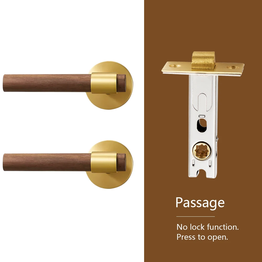 Deurkamer Messing Walnoot Deurslot Set Modern Interieur Slaapkamer Badkamer Dubbele Houten Deurhendel Set Dummy Handvat Knop