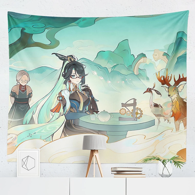 Aertemisi Xianyun Genshin Impact Dancing Beasts and Soaring Kites Tapestry Wall Hanging Art for Bedroom Living Room College Dorm