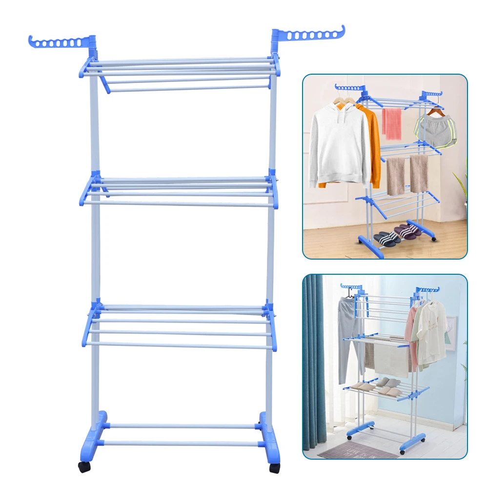 High Quality Three Layer Towel Rack Blue Color For BathroomClothes Storage Drying Rack Portable Folding Dryer Hanger Heavy Duty