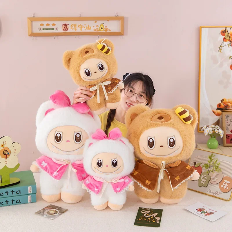 토끼 Labubu 플러시 장난감 만화 귀여운 인형 헝겊 인형 어린이 동행 잠자는 부드러운 플러시 베개 인형 생일 선물 어린이 장난감