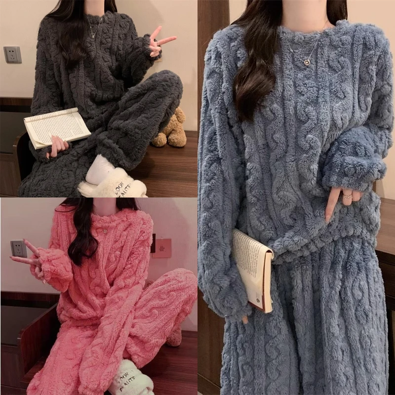 Autumn and Winter Cold Protection Maternity Pajamas Suit   Women's pajamas home wear ladies Striped sleepwear thicken warm