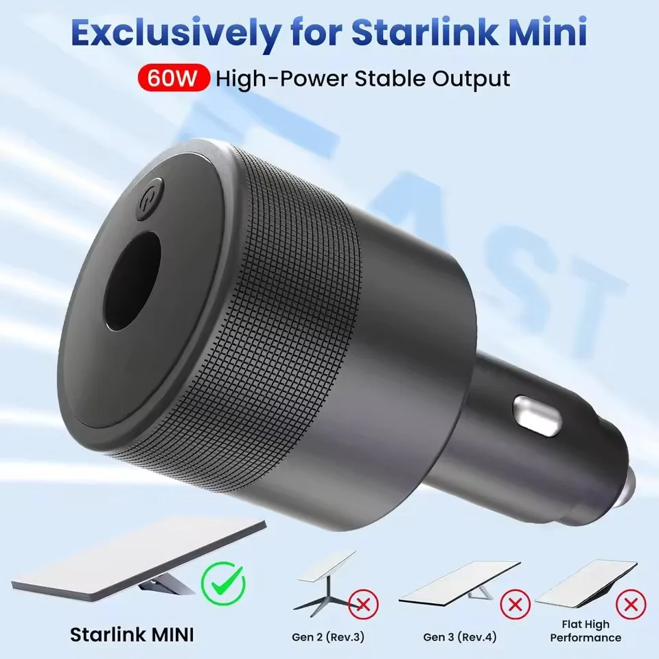 Starlink Mini Car Adapter 12V/24V to 30V 2A DC Step up Converter with 60W Cigarette Lighter With Independent Switch