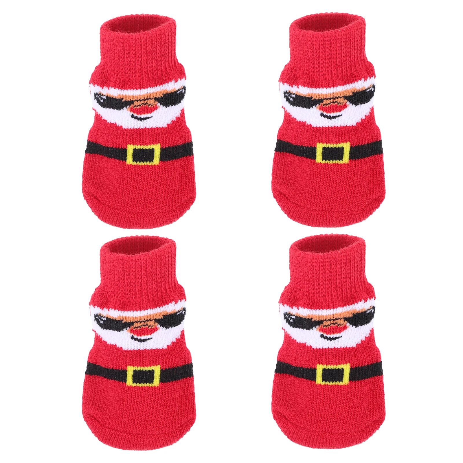 

4 Pcs Pet Socks Dog Cat Warm Elastic Anti Skid Cotton Medium Large Red Santa Christmas Indoor Outdoor Walking Running Washable
