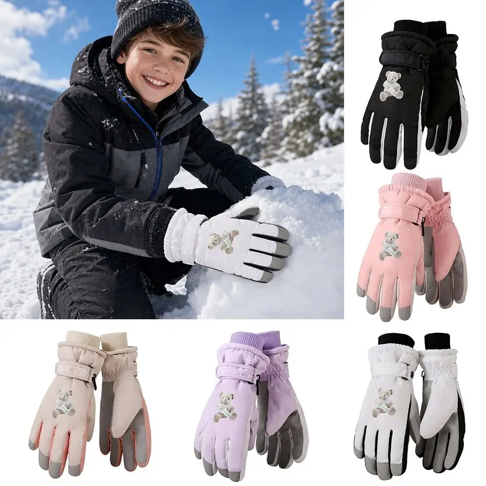 Cute Warm Children Ski Gloves Non-slip Waterproof Snow Gloves Windproof Thickened Winter Mittens Ski