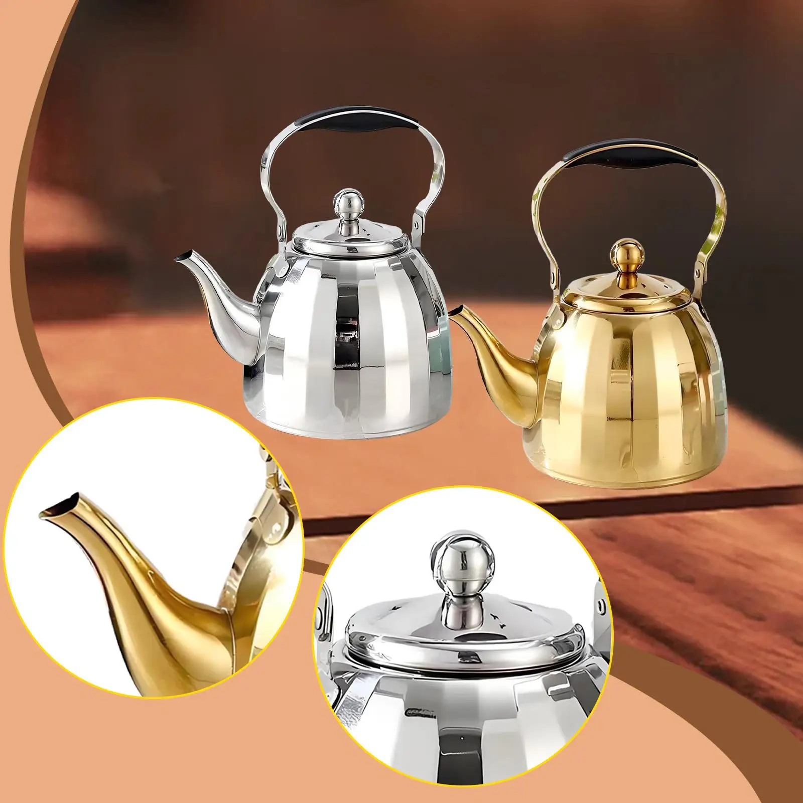 Tetera de acero inoxidable, portátil, tetera, con mango de elevación, 2,0 L, tetera de Metal para cocina de acampada, restaurante, cocina y hogar