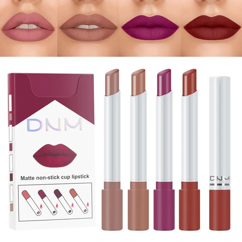 Long Lasting Matte Lipstick Tube, cosméticos à prova d'água, Fade Cigarette Set, lábios antiaderentes, Sexy Lipstick Cup, No N6F6, 4pcs por conjunto