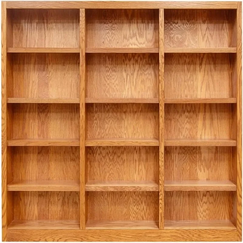 Concepts In Wood Traditional Triple Wide Wood Bookcase, Dry Oak
