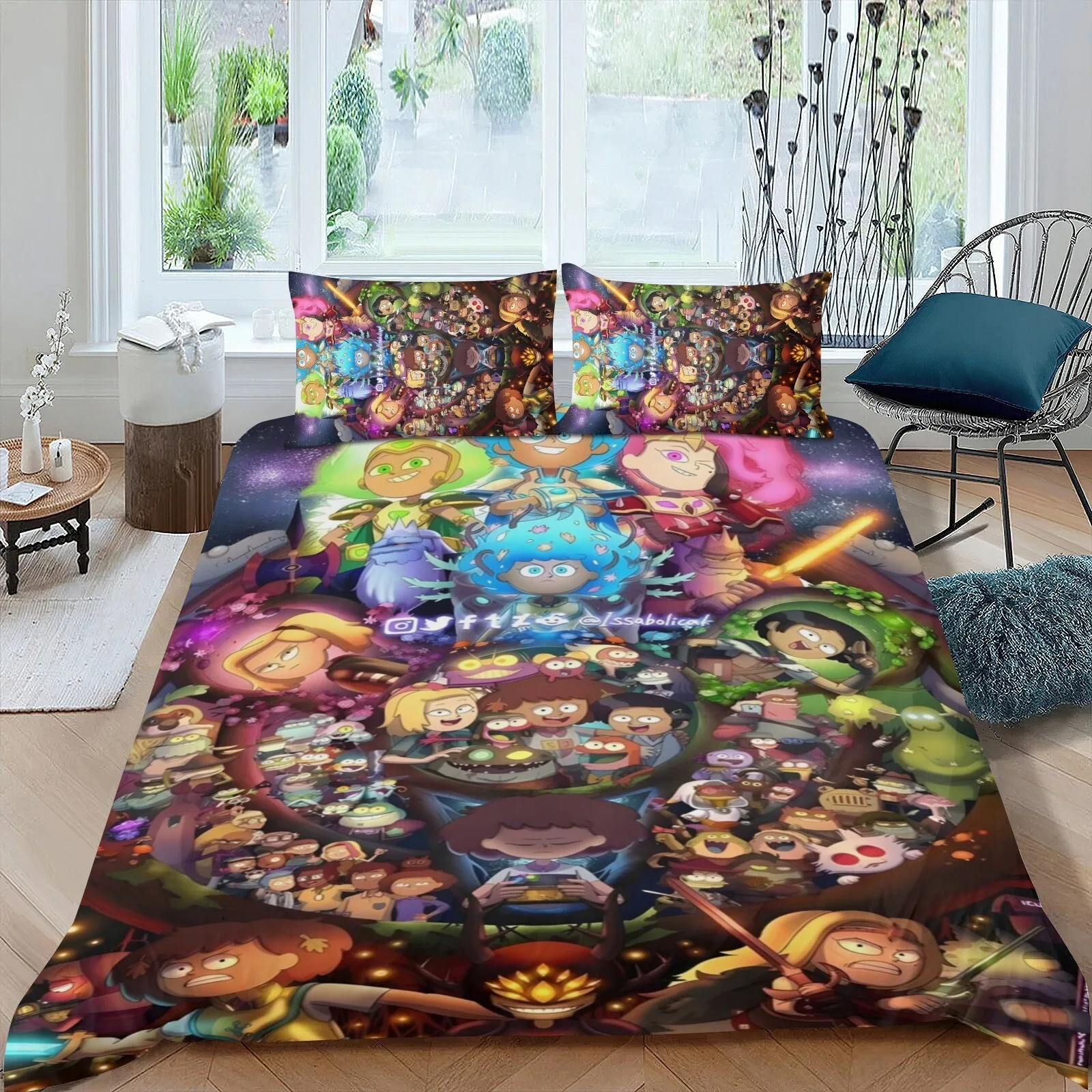 Cartoon Amphibia Bettbezug, Kissenbezug, The Owl House Bettwäsche-Set, für Erwachsene, Jungen, Mädchen, Schlafzimmerdekoration, Kinder, Einzelbett, Doppelbett