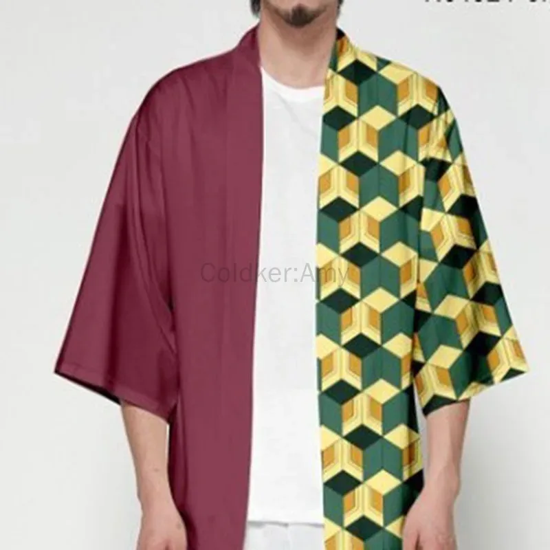 Summer Japanese Haori Kimono Anime Characters Kamado Tanjirou Cosplay Costume Pink Kamade Zezeko Kimono for Mens Women Cape