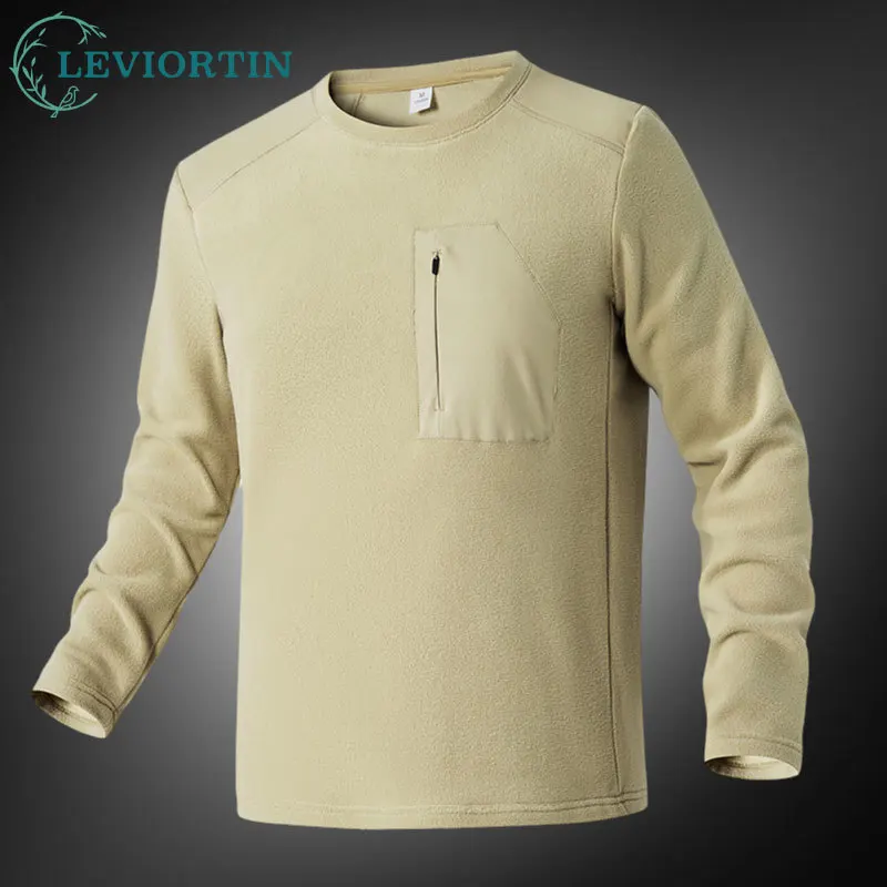 

Мужская флисовая футболка с длинным рукавом, осенне-зимняя футболка с воротником-стойкой для занятий спортом на открытом воздухе, толстые теплые топы, повседневная футболка с базовым слоем