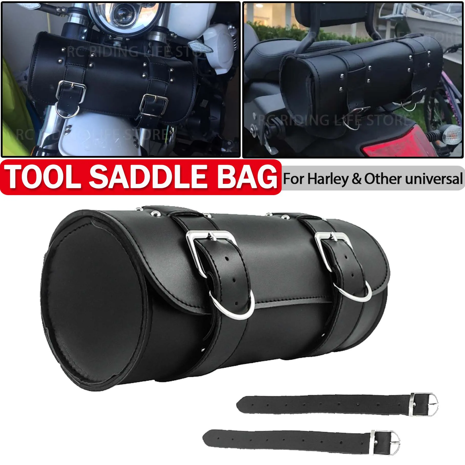 

Universal For Harley Sportster Chopper Waterproof Motorcycle Front Rear Saddlebag Front Rear Fork PU Leather Tool Bag Storage