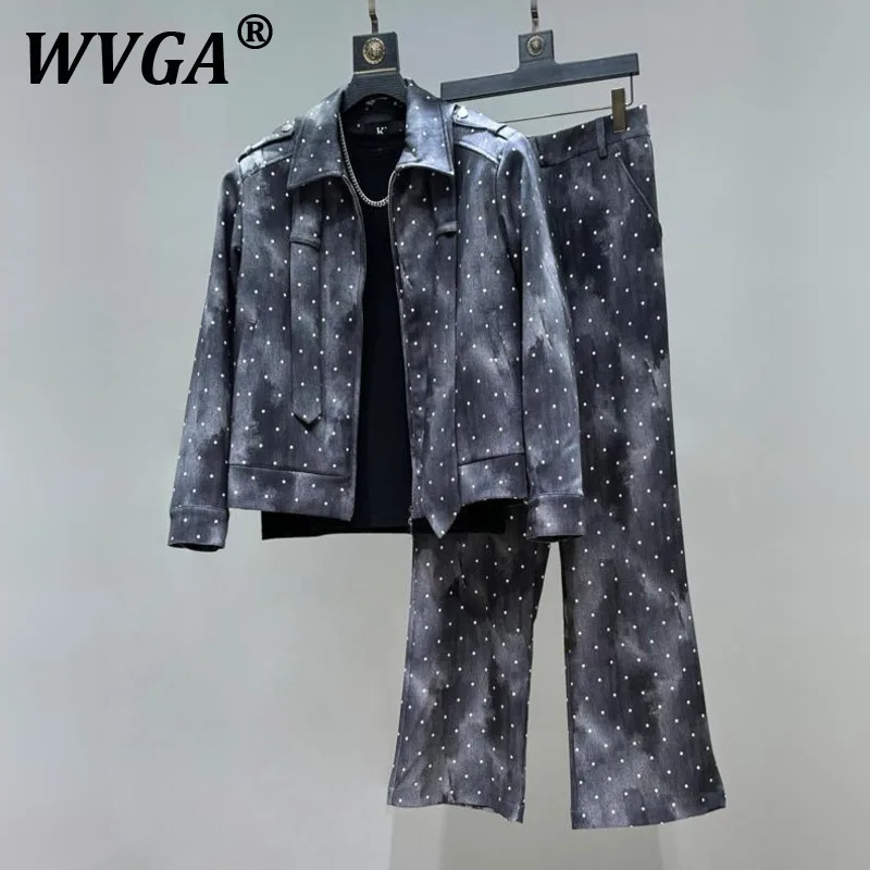 

WVGA весна осень новый мужской прилив High Street нишевый дизайн лента в горошек короткая куртка прямые брюки комплекты из двух предметов Ins W10674