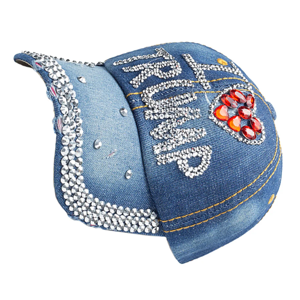 Trump 2020 Baseball Denim Sun Hat Rhinestone Presidential Election Headdress Peaked (Blue I Love Trump)