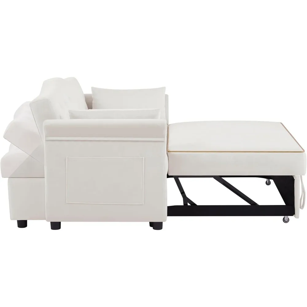 Sofá cama extraíble de terciopelo, sofá de dos plazas convertible 3 en 1 con tiras doradas y respaldo ajustable, perfecto para la sala de estar