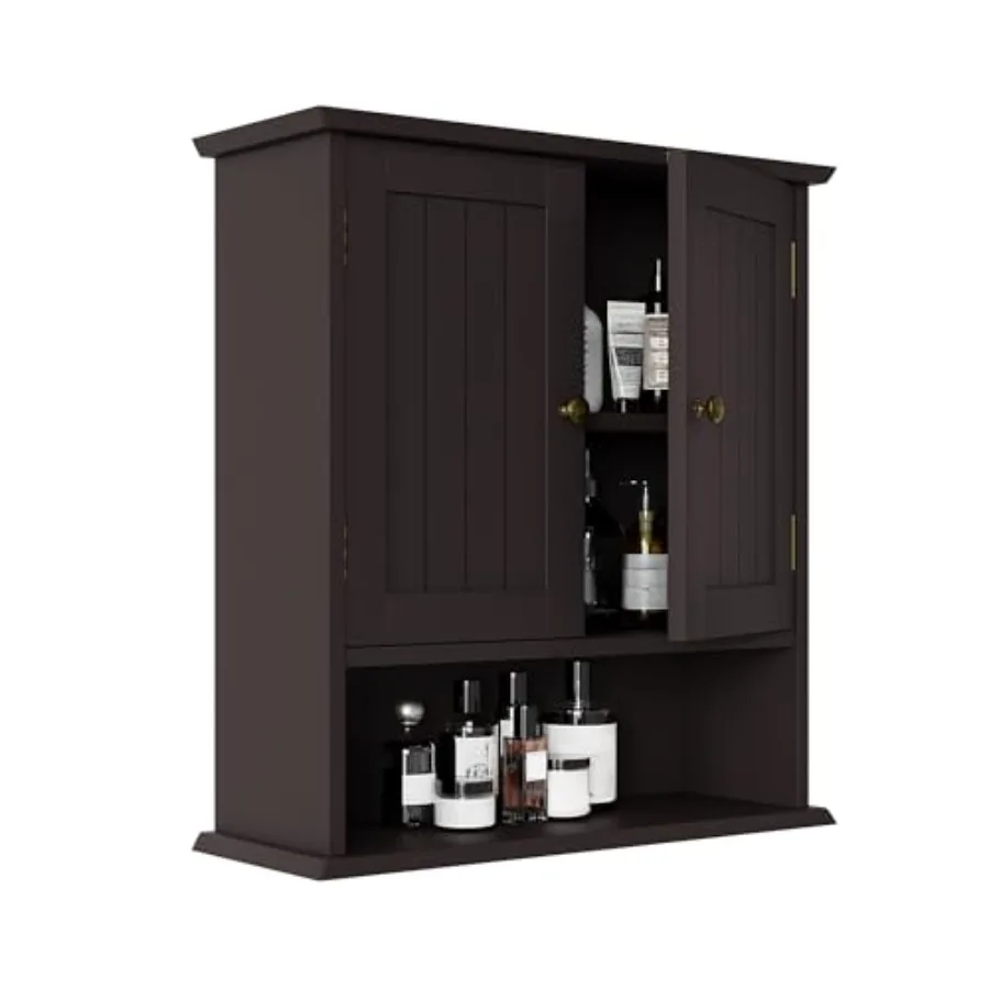 

Brown Wall Mounted Bathroom Cabinet with 2 Doors and Adjustable Shelves for Over Toilet Small Medicine Cabinet for Laundry Room