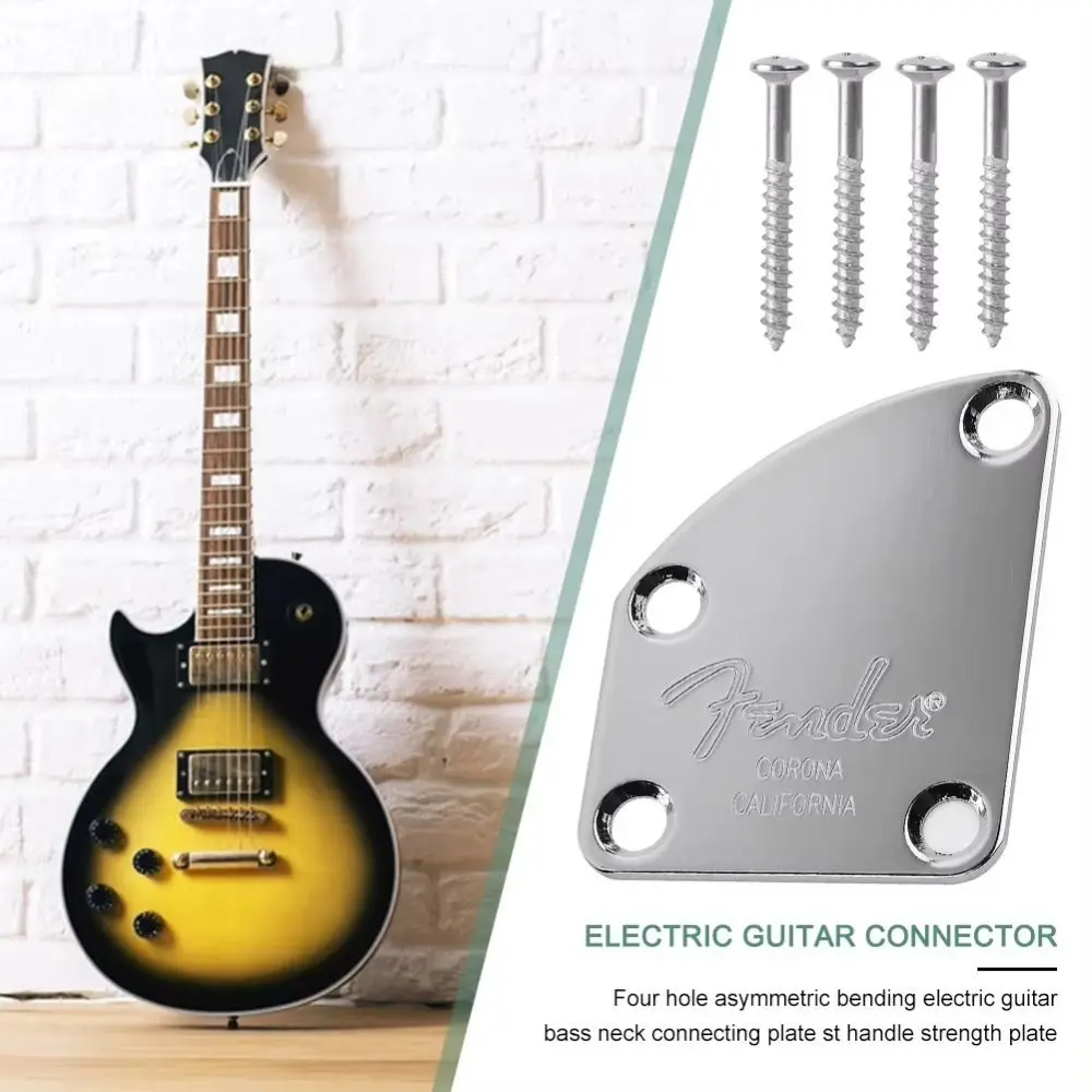 Metal plated Electric Guitar Neck Plate Chrome Cutaway Semi Guitar neck joint plates Round Curved Neck Joint Back Mounting Plate