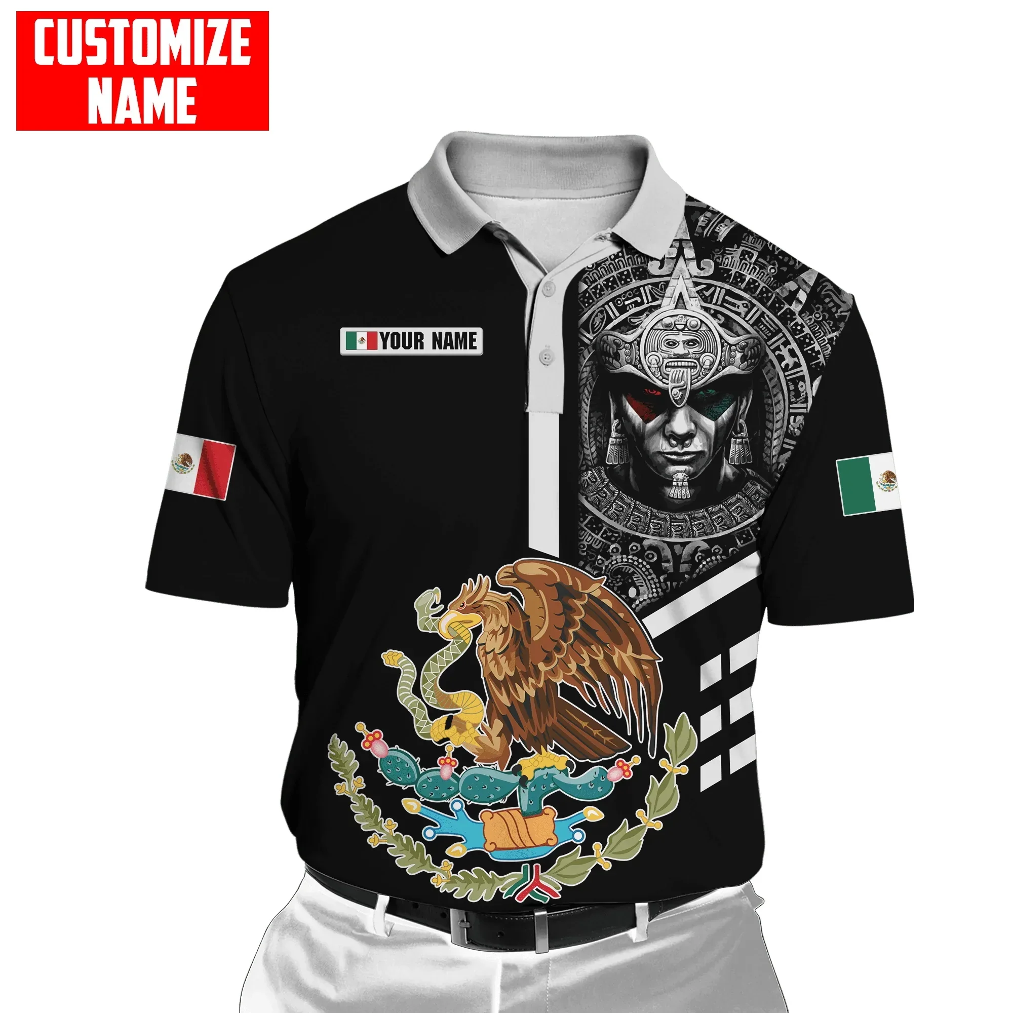 Fashion Men's POLO shirt Personalized Name Mexico Flag Coat of Arm 3D Printed Mens Polo Shirt Summer Short Sleeve Shirt PPO-18