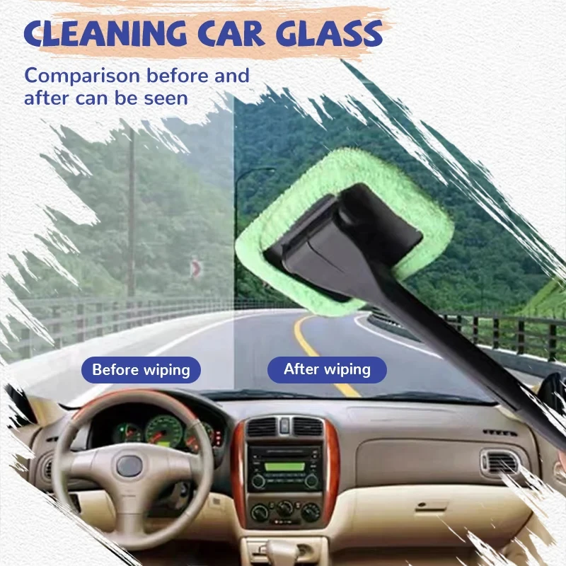 Auto Window Cleaning Wash Tool Set Long Handle Car Accessories  Window Cleaner Brush Windshield Wiper Microfiber Brush Cleaning