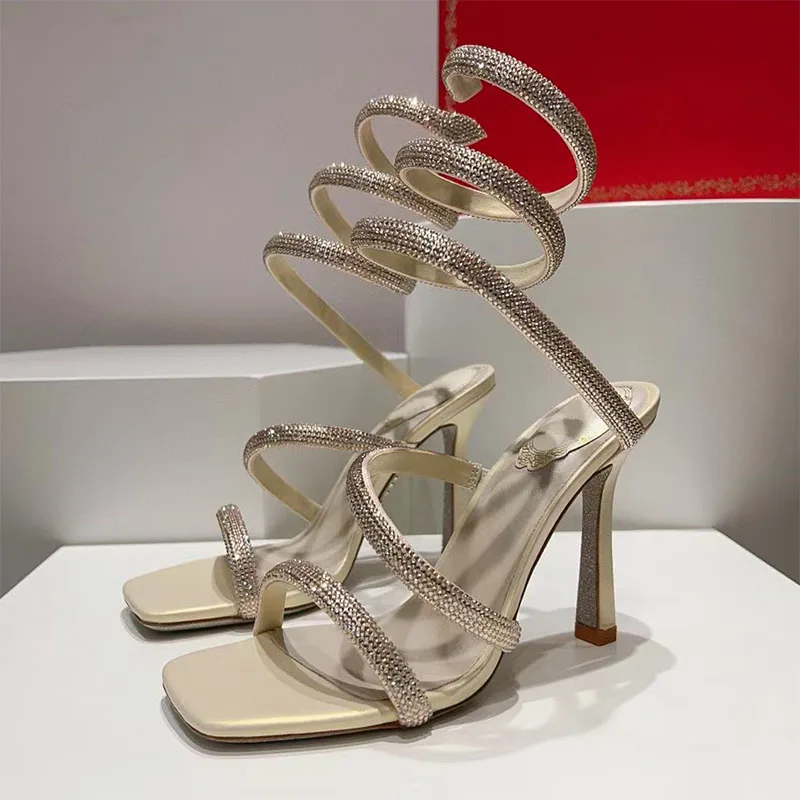 Сексуальные сандалии-гладиаторы на шпильке, женские туфли на высоком каблуке с ремешком на щиколотке и стразами, женские современные сандалии с квадратным носком и узкой лентой Сексуальные сандалии-гладиаторы на шпильке, женские туфли на высоком каблуке с ремешком на щиколотке и стразами, женские современные сандалии с квадратным носком и узкой лентой