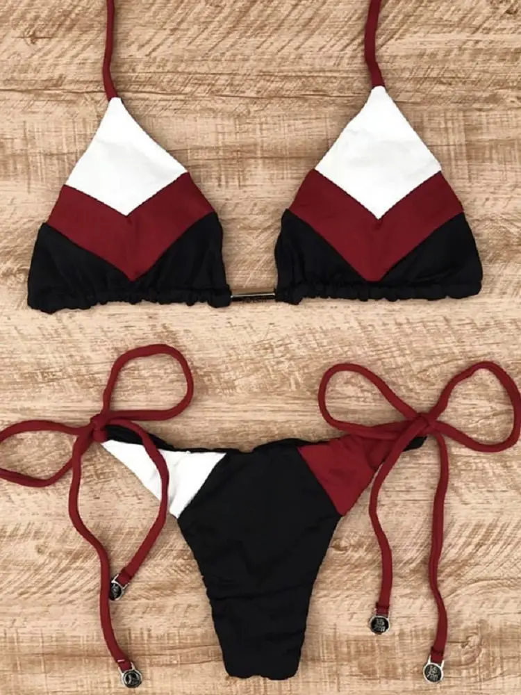 Maillot de bain sexy à imprimé tropical pour femmes, micro bikini, soutien-gorge push up, culotte tanga, culotte brésilienne, string, mini, 2023