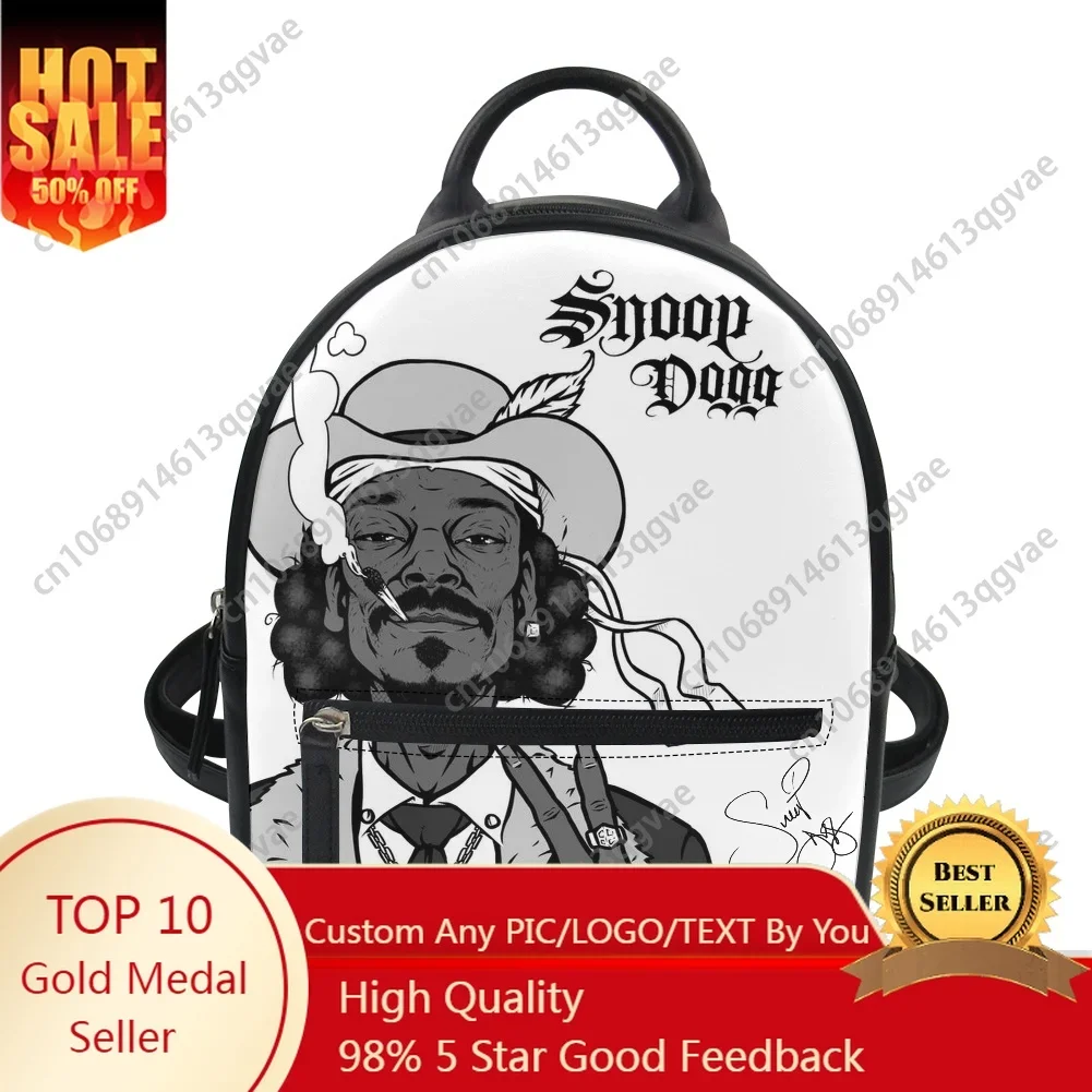 Snoop Dogg USA Rapper Custom Backpack Purse Women Carter Schoolbags Double Shoulder Bag Mini Daypack Leather Travel Bag